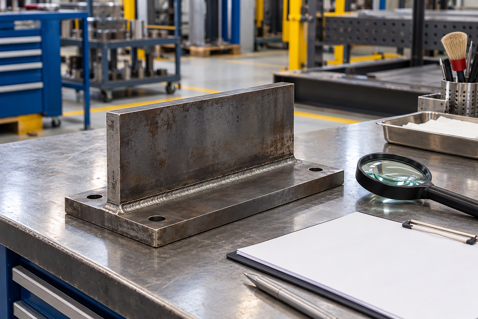 AI illustration of a supported metal component with inspection planning records