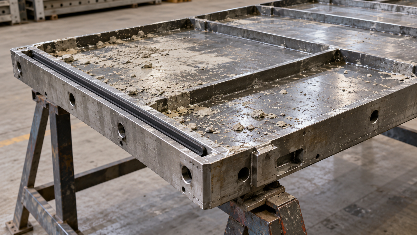AI illustration of concrete residue on a detached formwork panel