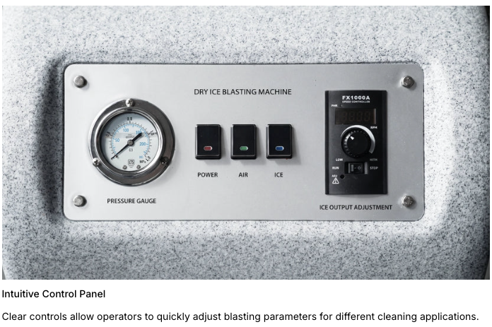 Close-up of pressure gauge, switches, and ice output control