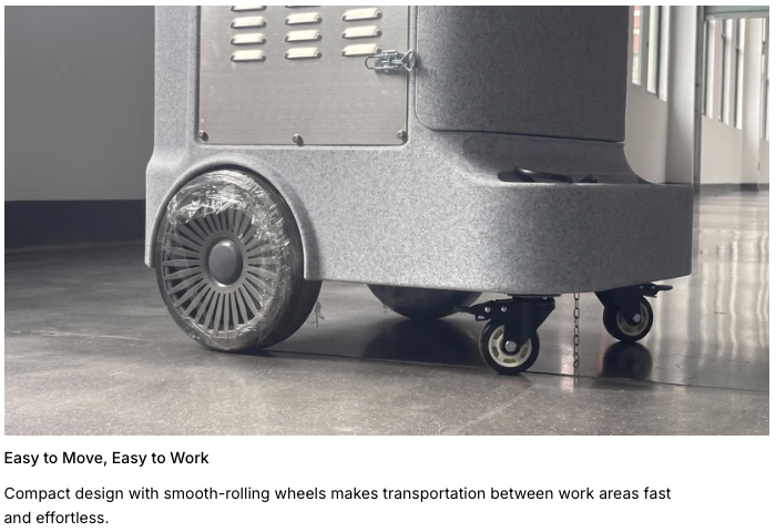 Close-up of side ventilation panel and transport wheels