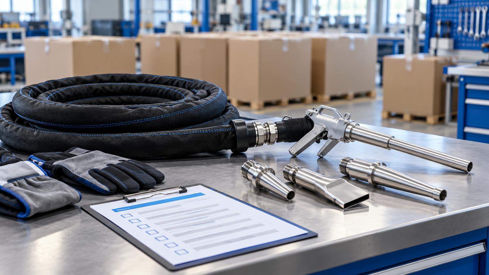 Industrial dry ice blasting accessories and generic procurement planning scene; illustration, not a photograph of the announced customer order.